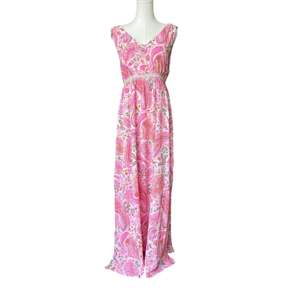 Anany Paisley Printed Maxi Dress S Boho V Neck Church Party Resort Wedding Guest